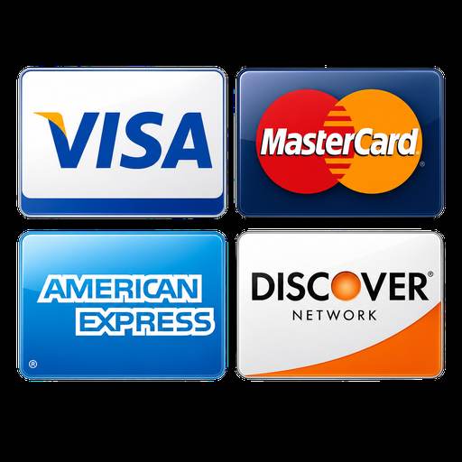 Visa, MasterCard, American Express, Discover accepted