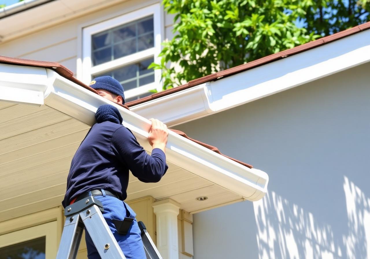 Seamless aluminum gutter installation on a Queens home