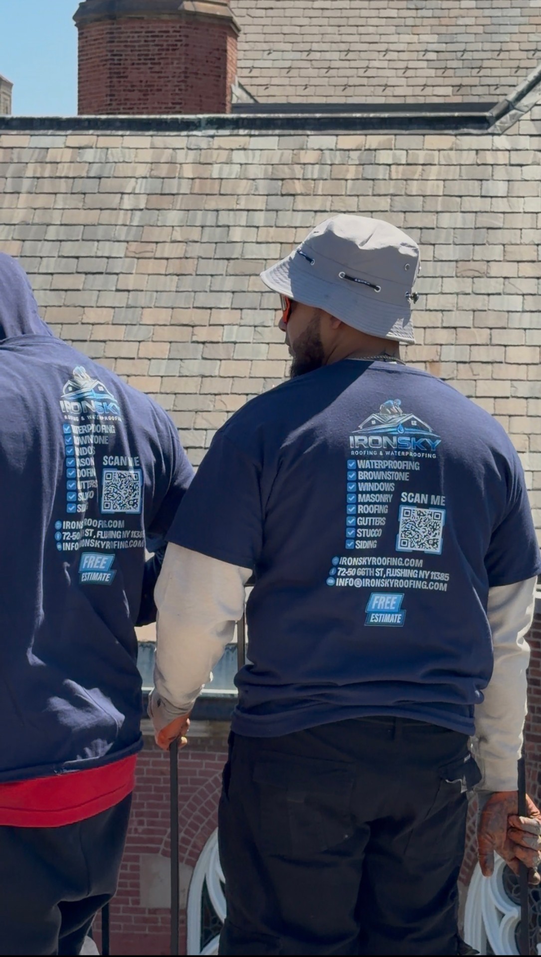 IronSky roofing crew on a Queens slate roof