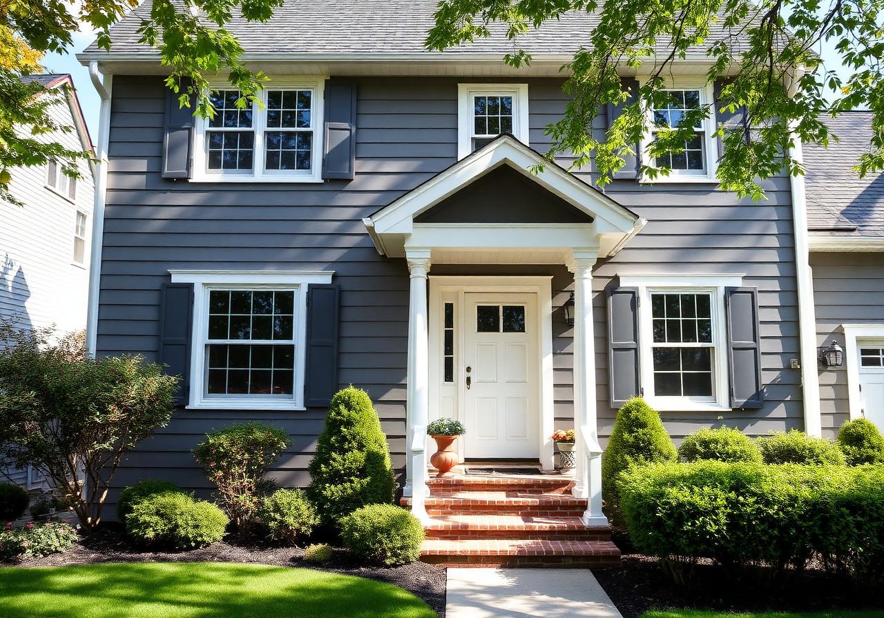Beautiful gray fiber-cement sided home with white trim