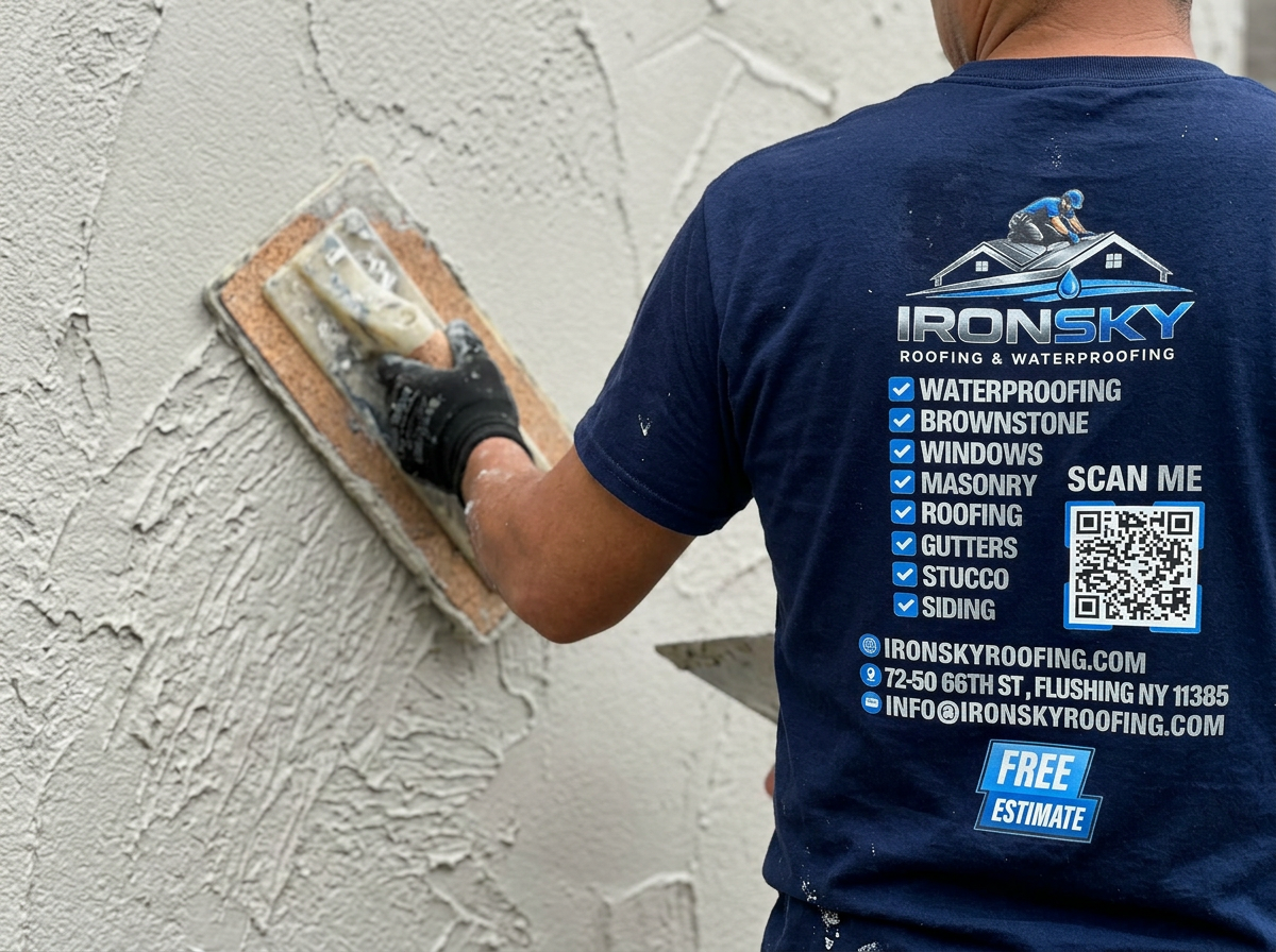 Close-up of IronSky finisher creating a textured stucco finish with a float