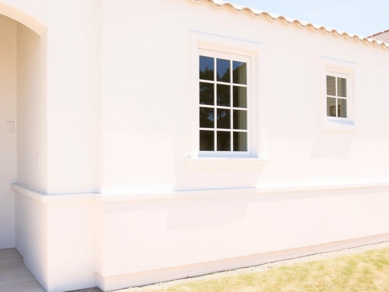 Finished soft white stucco exterior with clean trim