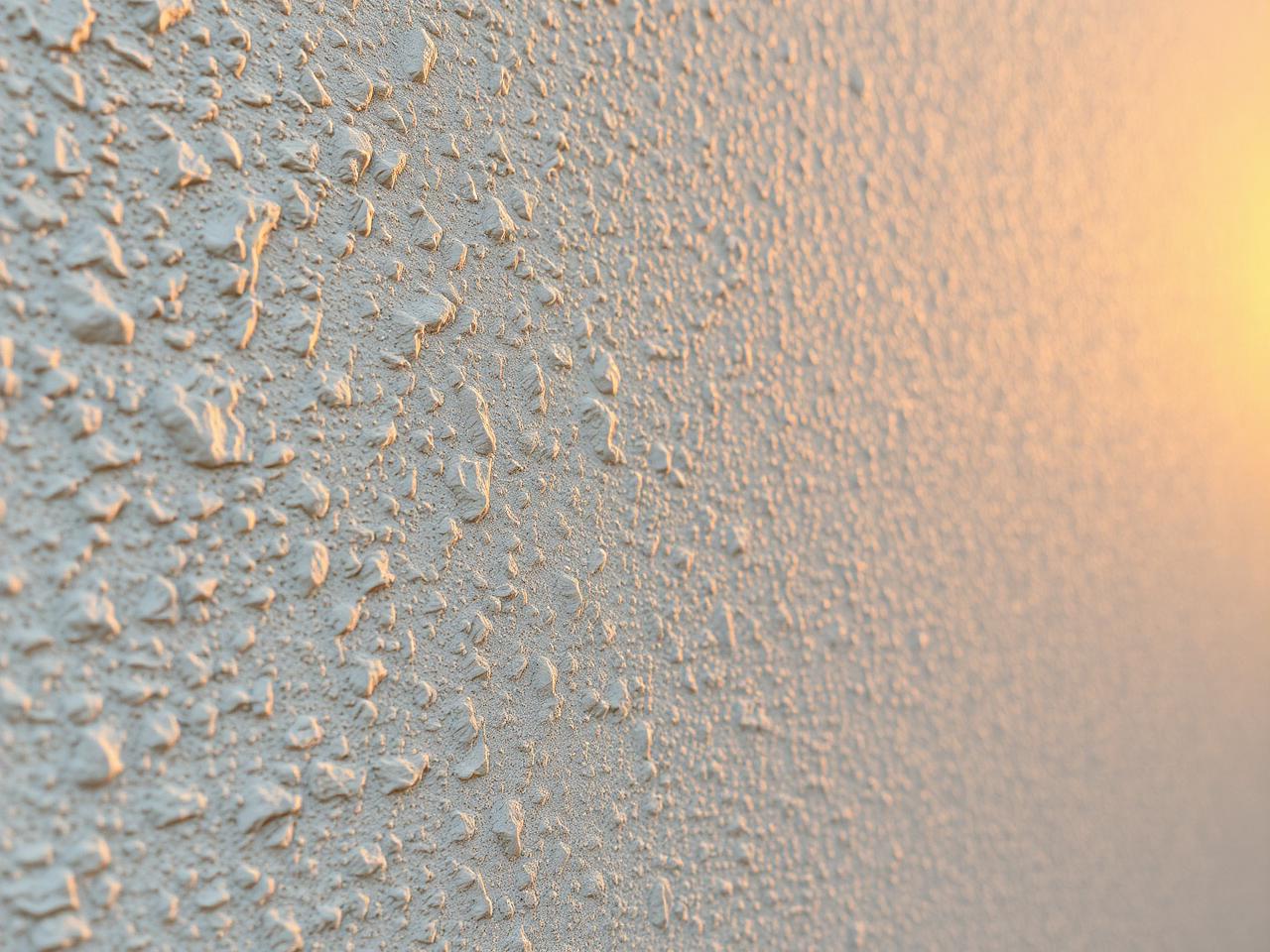Close-up finished stucco texture in warm evening light