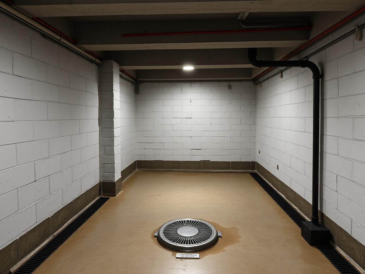 Dry finished basement interior after waterproofing with perimeter drain system