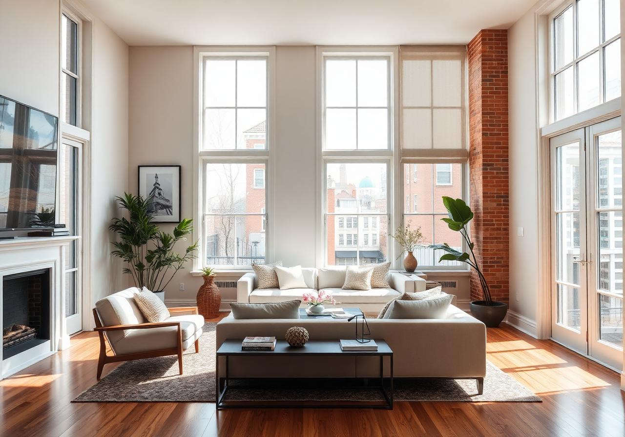 Bright Brooklyn living room with new picture windows